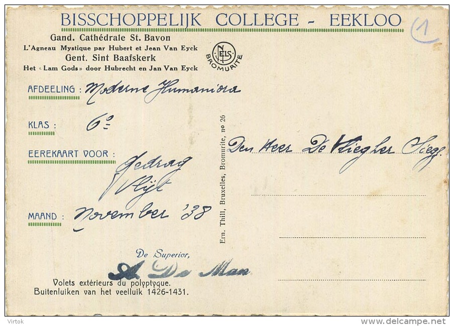 Eeklo : Bisschoppelijk College   (  Eere Kaart )  Verso Gent  (  Groot Formaat ) - Eeklo