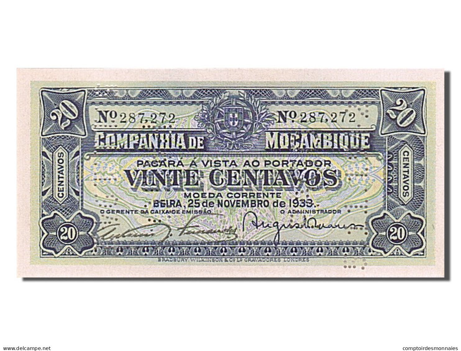 Billet, Mozambique, 20 Centavos, 1933, 1933-11-25, NEUF - Moçambique