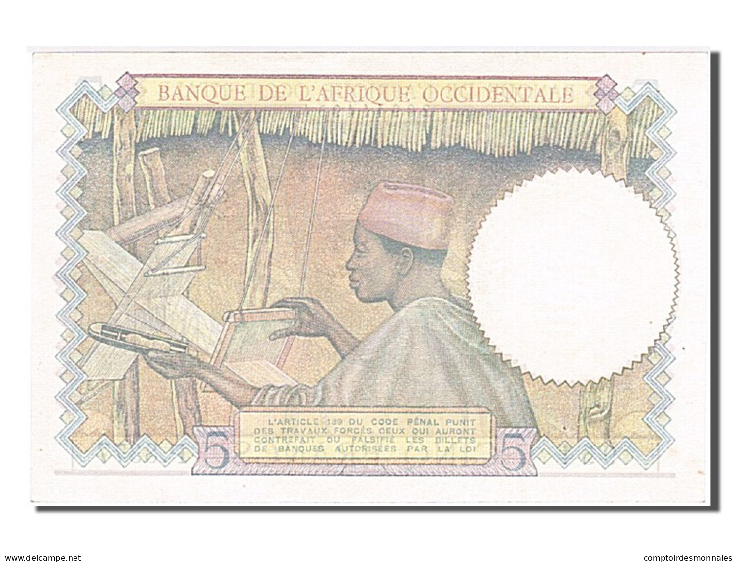 Billet, French West Africa, 5 Francs, 1942, 1942-04-22, SPL - Sonstige – Afrika