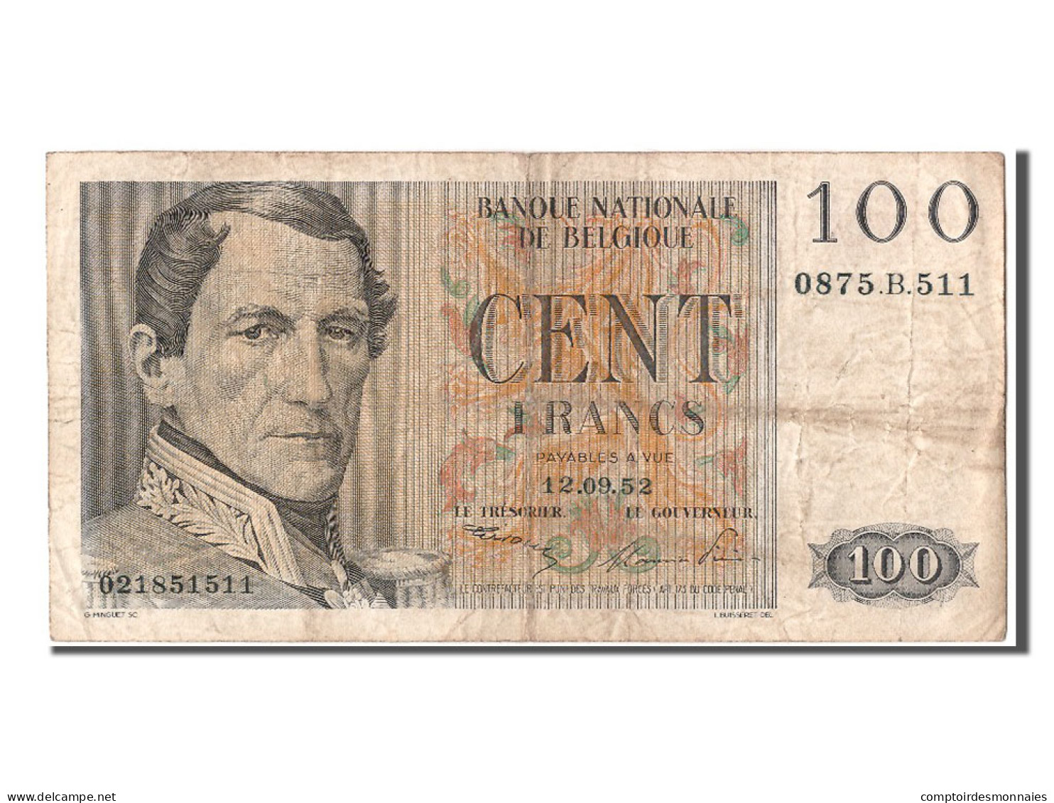 Billet, Belgique, 100 Francs, 1952, 1952-09-12, TB+ - 100 Francs