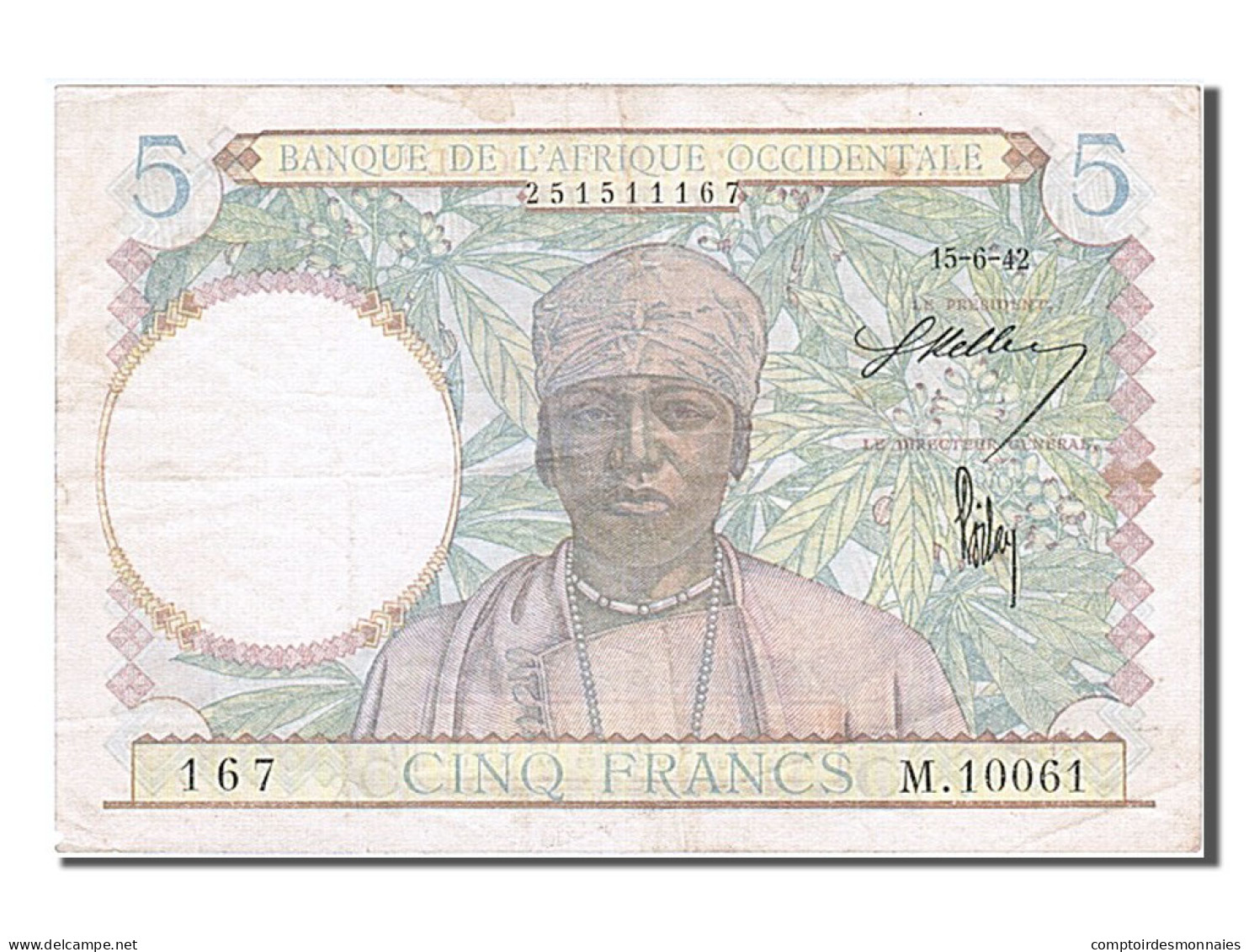 Billet, French West Africa, 5 Francs, 1942, 1942-06-15, TTB - Otros – Africa