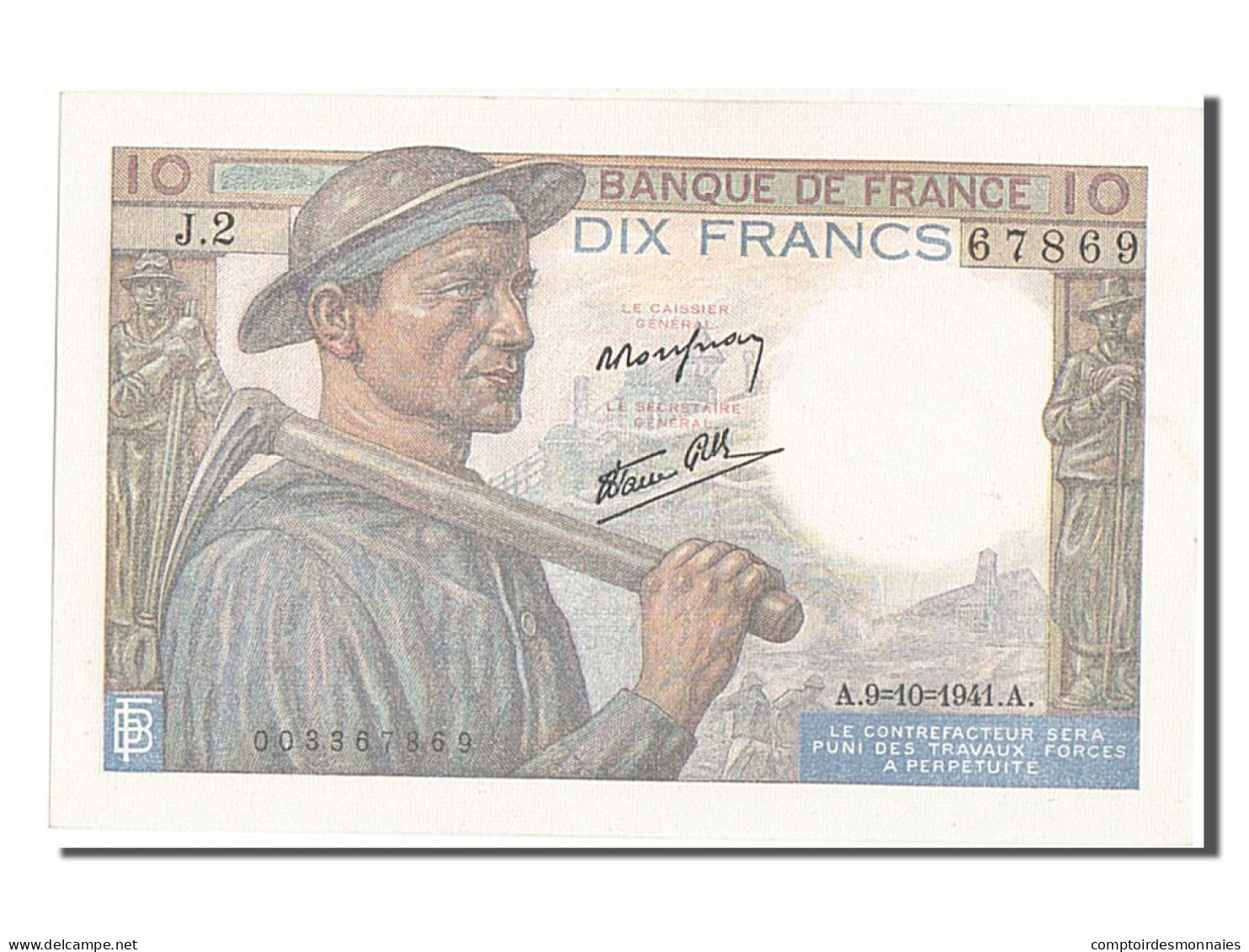 Billet, France, 10 Francs, 10 F 1941-1949 ''Mineur'', 1941, 1941-10-09, NEUF - 10 F 1941-1949 ''Mineur''