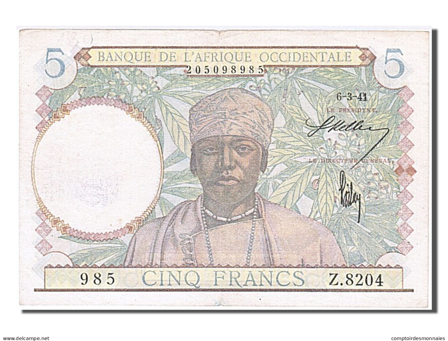 Billet, French West Africa, 5 Francs, 1941, 1941-03-06, TTB - Other - Africa