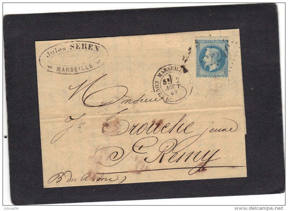 LAC Lettre Yvert 29 B Cachet Marseille Cours Du Chapitre 2/8/69 GC 2240 E Pour St Rémy Ambulant Marseille à Lyon - 1849-1876: Période Classique