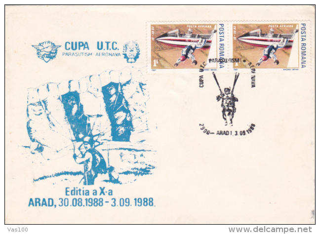 SKYDIVING, PARACHUTISME, SPECIAL COVER, 1988, ARAD, ROMANIA - Parachutting