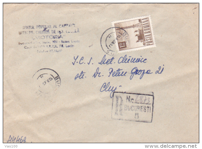 TELEVISION TURN, 1968, STAMP ON REGISTED COVER, BUCHAREST, ROMANIA - Télégraphes