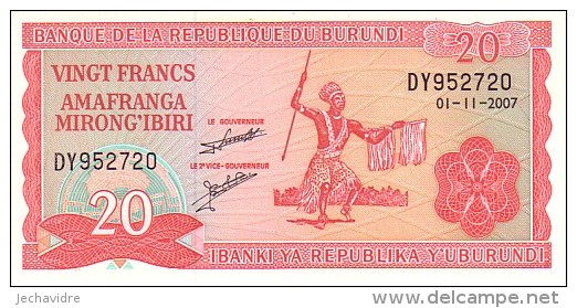 BURUNDI  20 Francs  Daté Du 01-11-2007     Pick 27 D       ***** BILLET  NEUF ***** - Burundi