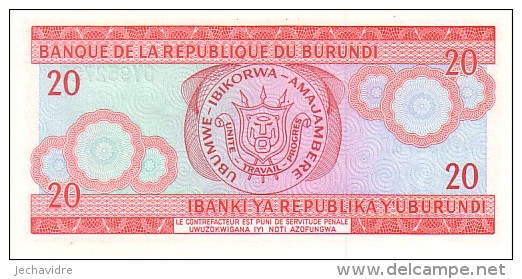 BURUNDI  20 Francs  Daté Du 01-11-2007     Pick 27 D       ***** BILLET  NEUF ***** - Burundi