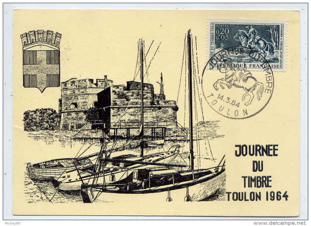 1964--Carte Maximum--Journée Du Timbre"Courrier à Cheval"sur Carte Postale Illustrée "TOULON--cachet TOULON--83- - Giornata Del Francobollo