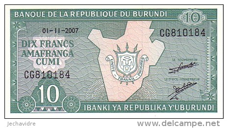 BURUNDI  10 Francs  Daté Du 01-11-2007     Pick 33 E       ***** BILLET  NEUF ***** - Burundi