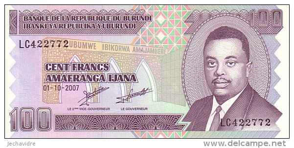 BURUNDI  100 Francs  Daté Du 01-10-2007  Pick 37 F         ***** BILLET  NEUF ***** - Burundi