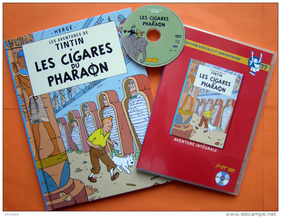 LE FIGARO/TINTIN / HERGE " LES CIGARES DU PHARAON" éditon Speciale 77 Ieme  Anniversaire 1BD 1 DVD - Hergé