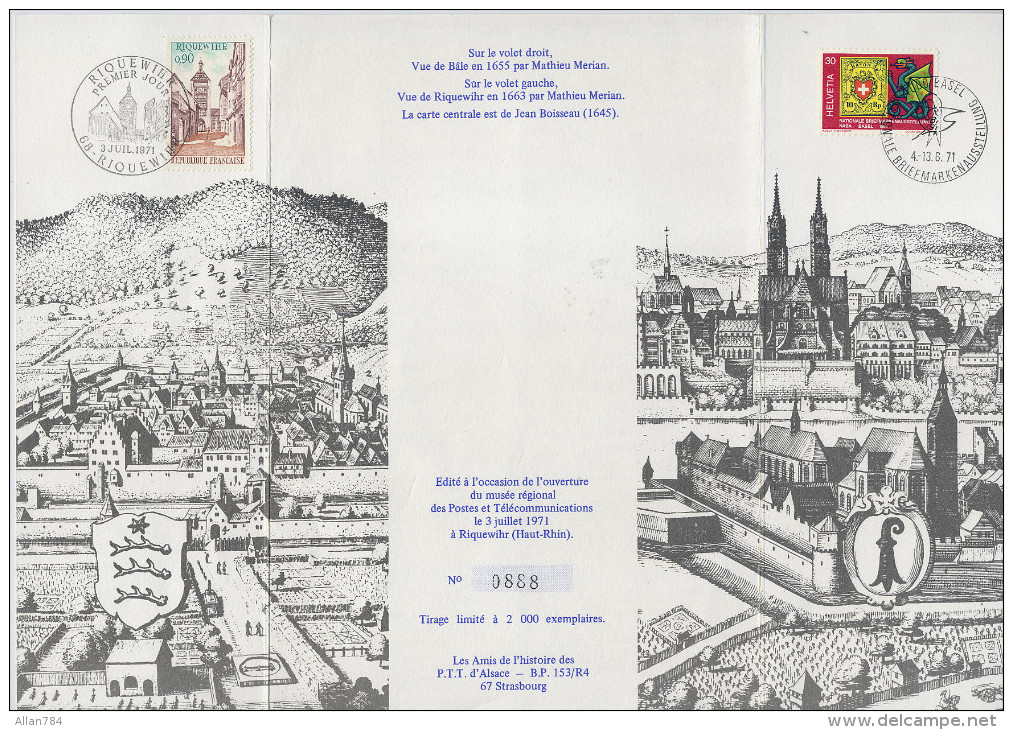 BALE - RIQUEWIHR ALSACE - DOCUMENT PHILATELIQUE LIAISON POSTALE PEDESTRE JUILLET 1971 - VOIR DESCRIPTION - - Brieven En Documenten