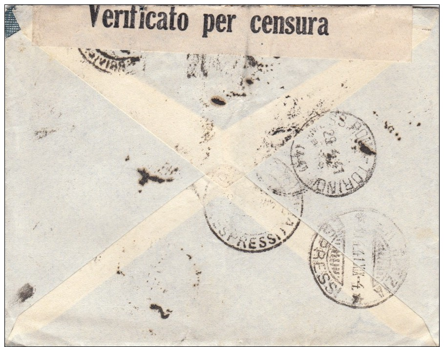 1941 - FRATELLANZA D'ARMI CENT. 25 IN COMPLEMENTO SU ESPRESSO TASSATO - S2082 - Storia Postale