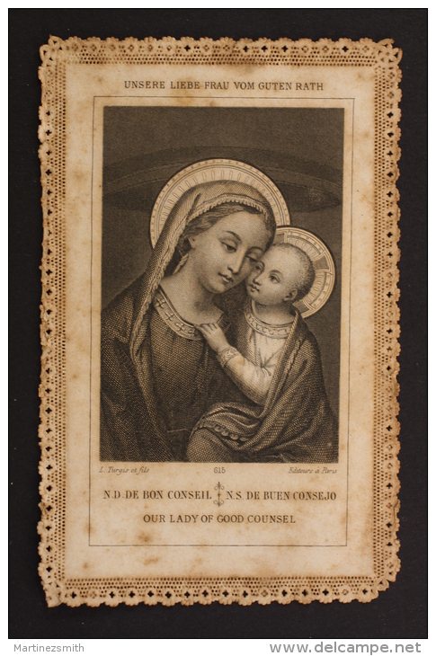 Antique Paper Lace Holy Card - Our Lady Of Good Counsel - Made By L. Turgis - Andachtsbilder