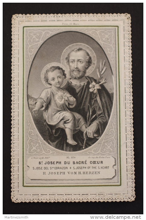 Antique Paper Lace Holy Card - St. Joseph Of The Sacred Heart -Made By L. Turgis - Imágenes Religiosas