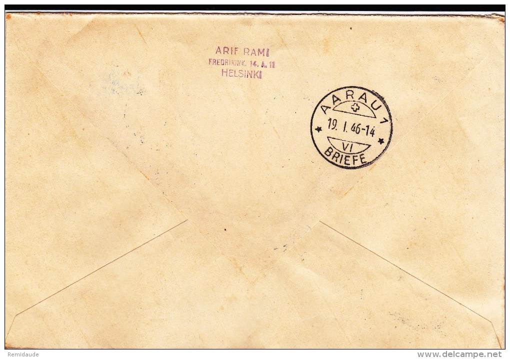 1946 - FINLAND - SERIE COMPLETE MiNr. 320/323 Sur ENVELOPPE FDC RECOMMANDEE De HELSINKI Pour AARAU (SUISSE) - Lettres & Documents