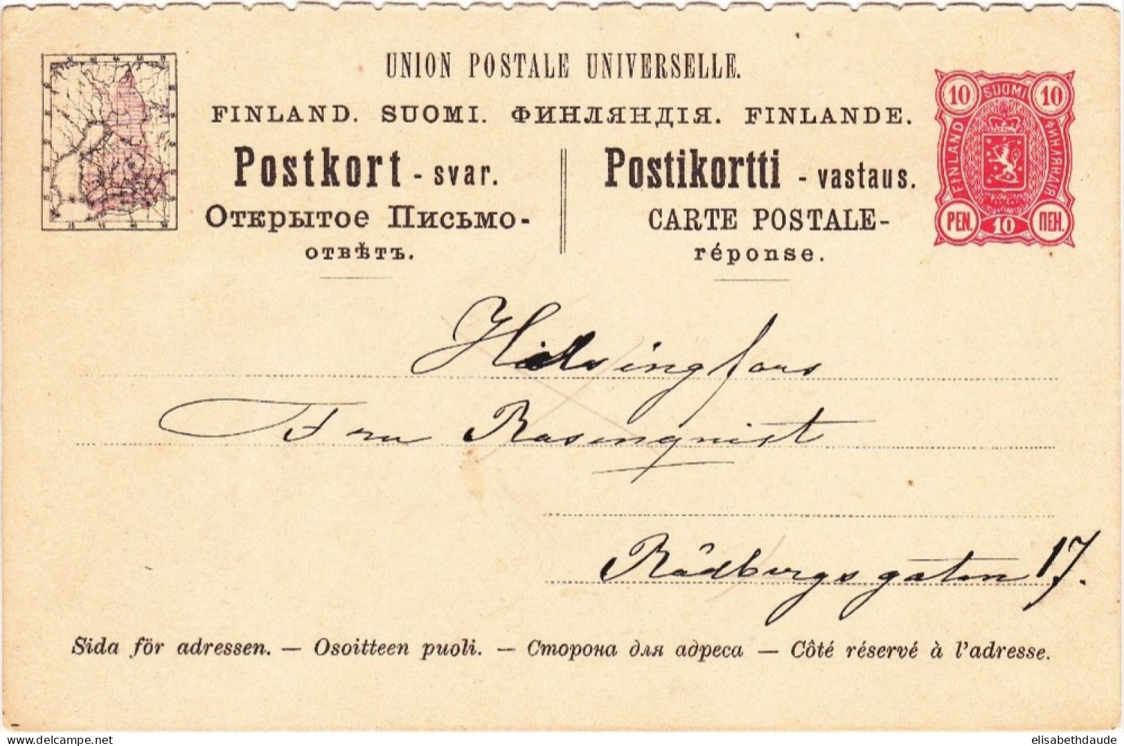 1895 - FINLAND - PARTIE REPONSE De CARTE ENTIER Avec REPONSE PAYEE - CARTE ANGLE GAUCHE - Postwaardestukken