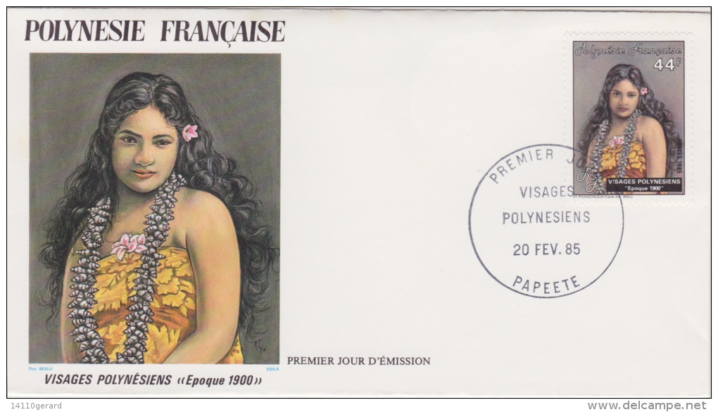 POLYNÉSIE FRANÇAISE  1ER JOUR VISAGES POLYNÉSIENS 20 FEVRIER 1985 - Briefe U. Dokumente