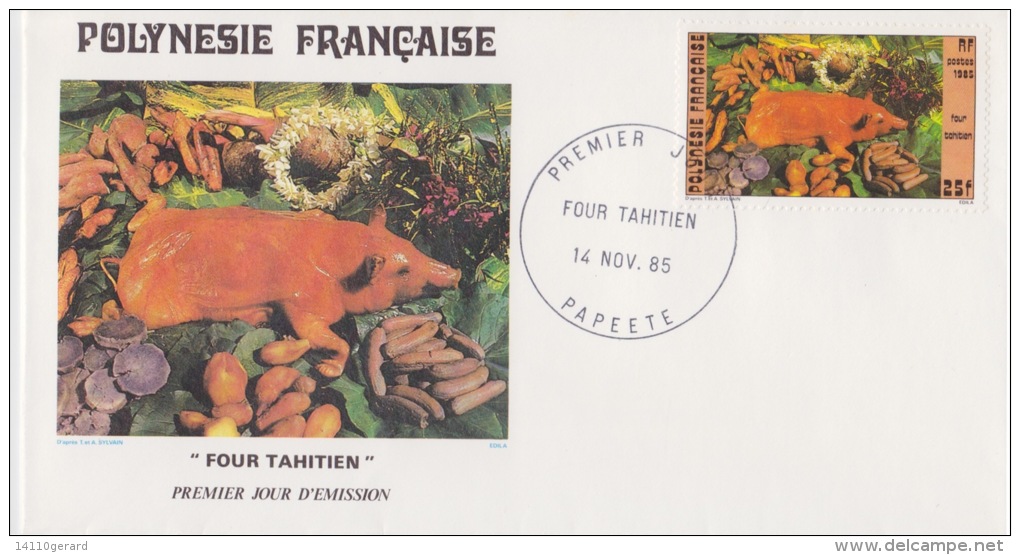 POLYNÉSIE FRANÇAISE  1ER JOUR  Four Tahitien 14 Novembre 1985 - Lettres & Documents