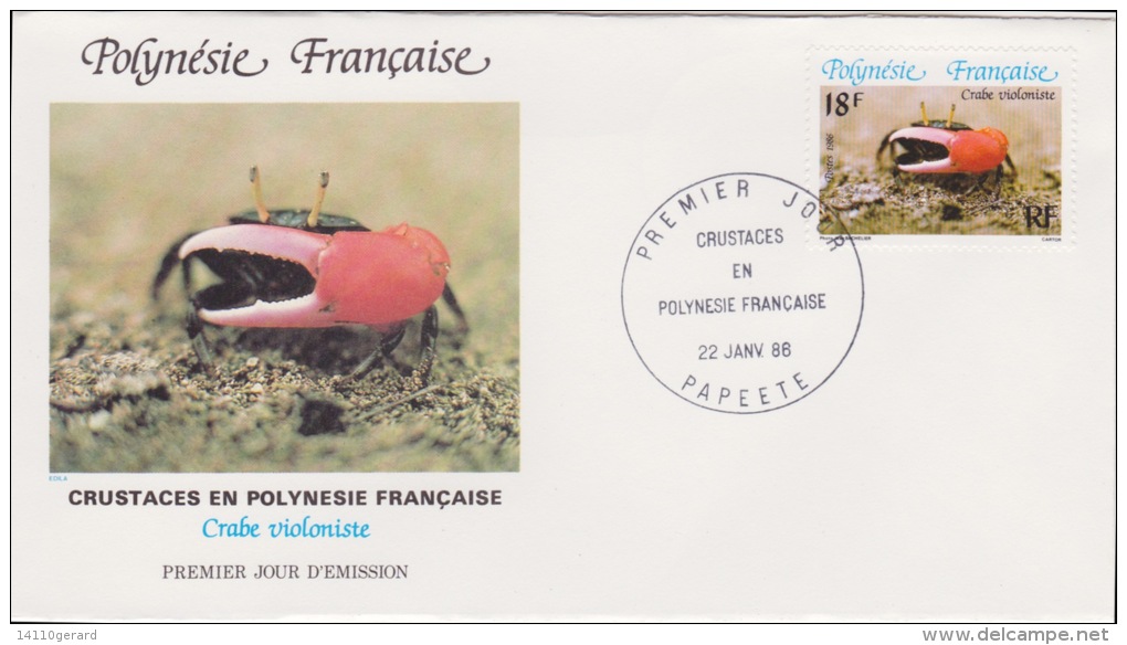 POLYNÉSIE FRANÇAISE  1ER JOUR Crustacés En Polynésie Française 22 Janvier 1986 - Lettres & Documents