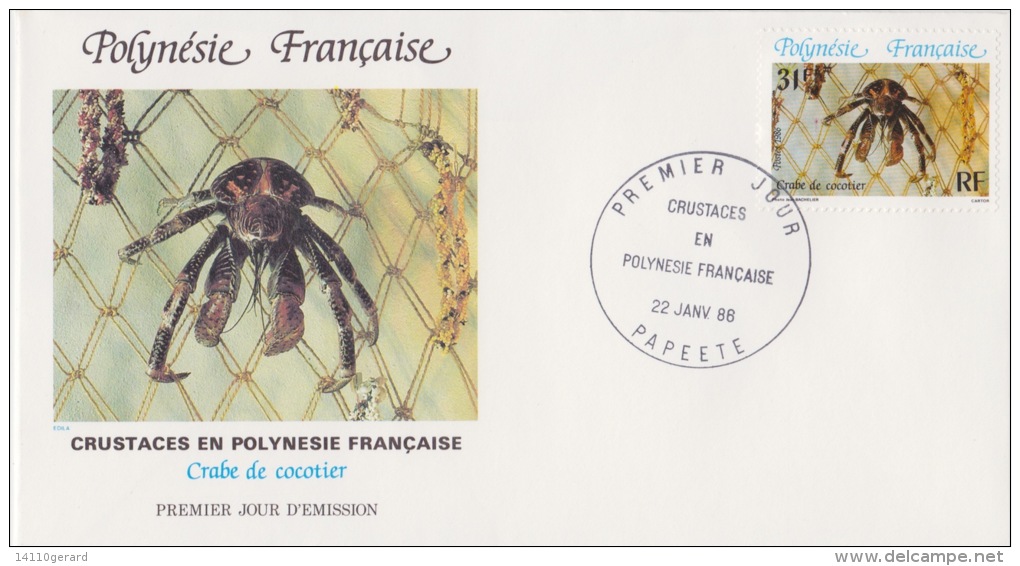 POLYNÉSIE FRANÇAISE  1ER JOUR Crustacés En Polynésie Française 22 Janvier 1986 - Lettres & Documents