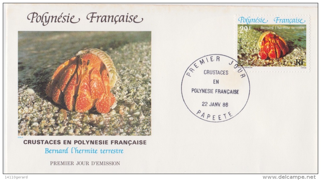 POLYNÉSIE FRANÇAISE  1ER JOUR Crustacés En Polynésie Française 22 Janvier 1986 - Lettres & Documents