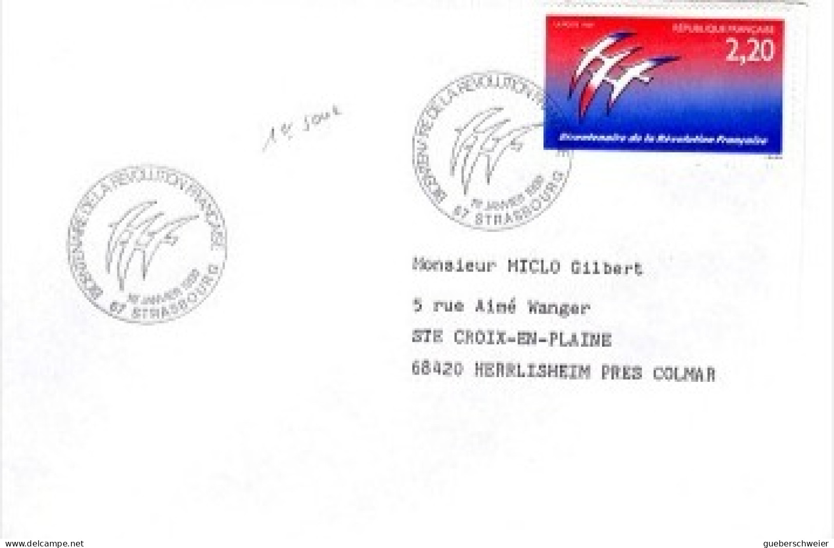 REV-L14 - FRANCE - 3 Lettres Obl. FDC Révolutions Française - Colmar - Strasbourg - Nanterre - Révolution Française