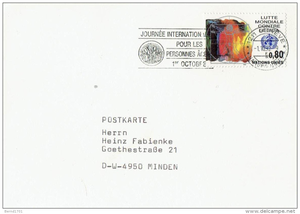 UN Genf - Postkarte Echt Gelaufen / Postcard Used (n1214) - Cartas & Documentos