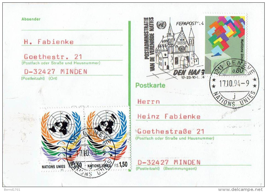 UN Genf - Postkarte Echt Gelaufen / Postcard Used (n1215) - Lettres & Documents
