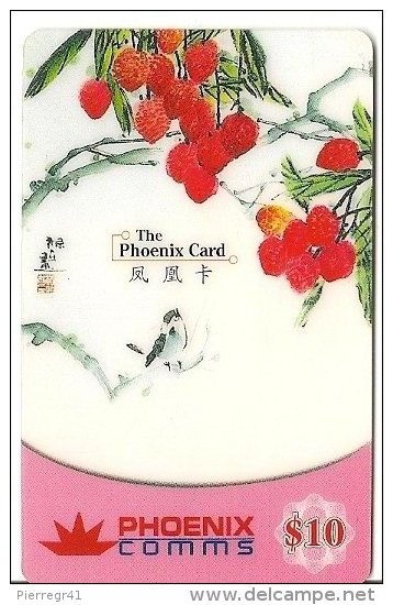 -CARTE-PREPAYEE-SINGAPOUR- PHOENIX CARD-10$-OISEAU-FRUITS ROUGES-06-2002-T BE - Singapur