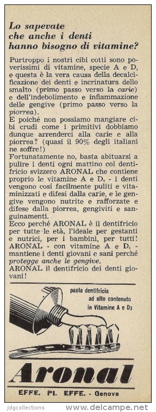 # DENTIFRICIO ARONAL GENOVA 1950s Advert Pubblicità Publicitè Reklame Toothpaste Zahnpaste Oral Dental Healthcare - Attrezzature Mediche E Dentistiche