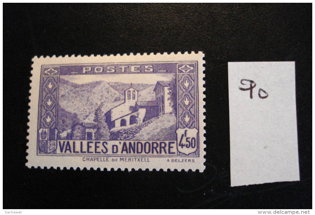 Andorre Français - Années 1937-43 - 4f50 Violet Chapelle N.D. Meritxel - Y.T. 90 - Neufs (*) - Mint (MLH) - Neufs