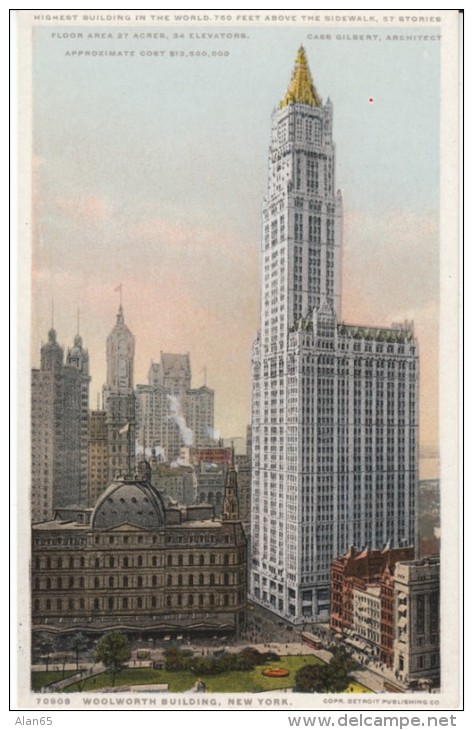 New York City, Woolworth Building 'Tallest Building In World', C1900s Vintage Detroit Publishing Postcard - Andere Monumente & Gebäude