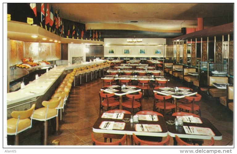 New York City, Sager's Restaurant Lunch Counter Cocktail Lounge Interior View, C1950s/60s Vintage Postcard - Cafés, Hôtels & Restaurants