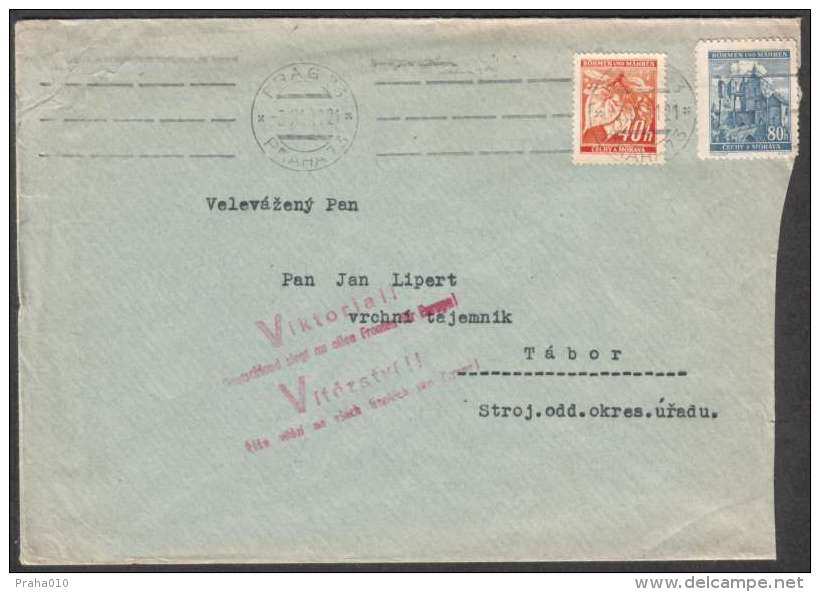 BuM0404 - Böhmen Und Mähren (1941) Prag 73 - Praha 73 (postmark: Viktoria!! - Vitezstvi!!) Letter, Tariff: 1,20K - Briefe U. Dokumente
