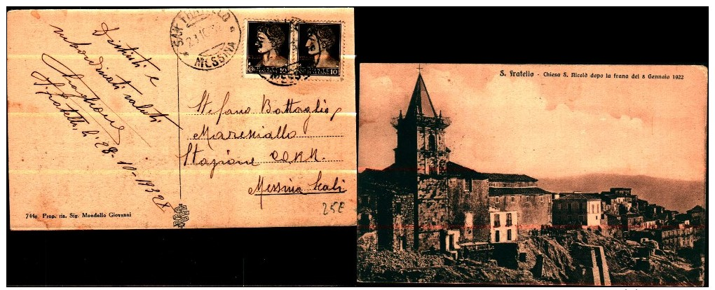 4)  Cartolina Di San Fratello - Chiesa S. Nicolò Dopo La Frana Del 8 Gennaio 1922  Viaggiata Il 23/10/1932 - Messina