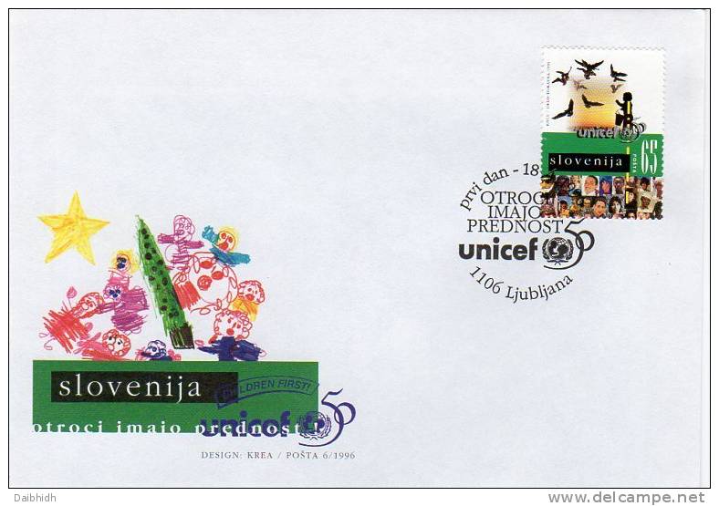 SLOVENIA 1996 50th Anniversary Of UNICEF  On FDC.  Michel 141 - Eslovenia