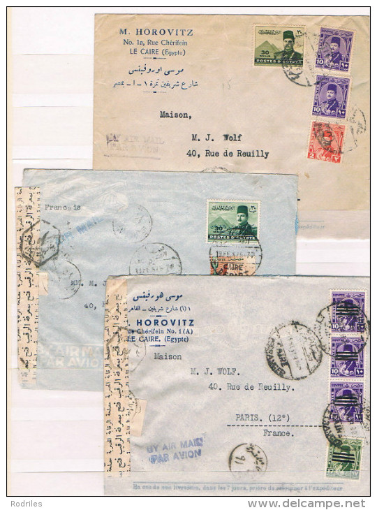 Egipto. Tres Cartas Con Censuras Y Dirigidas A Paris - Lettres & Documents