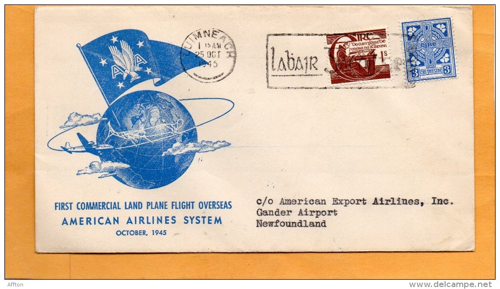 Ireland First Flight Chicago London American Airlines System 1945 Air Mail Cover - Luftpost