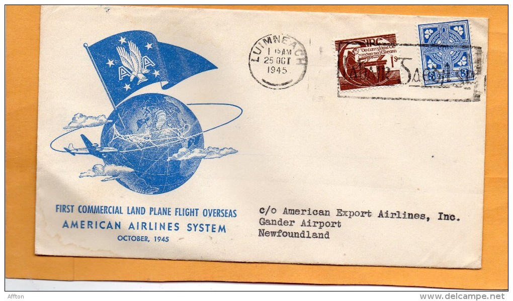 Ireland First Flight Chicago London American Airlines System 1945 Air Mail Cover - Posta Aerea