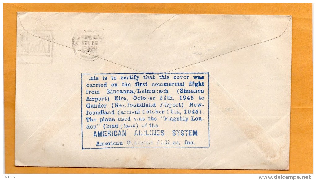 Ireland First Flight Chicago London American Airlines System 1945 Air Mail Cover - Posta Aerea