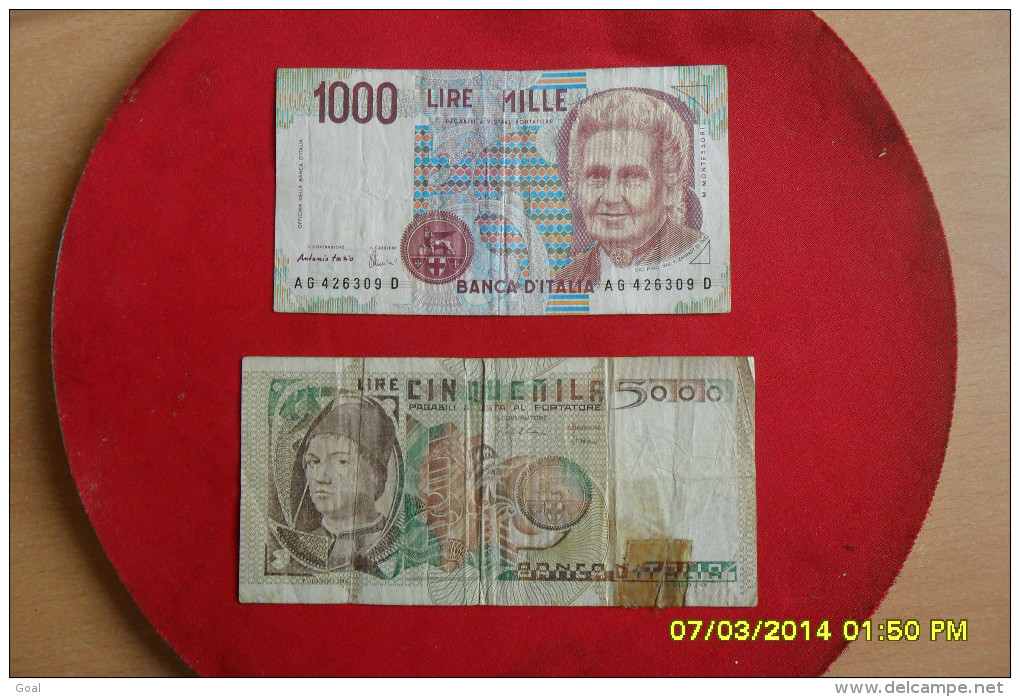 Lot De 2 Billets /Italie De 1000 Lire 1980 Et 5000 Lire 1978 En TTB - 5000 Lire