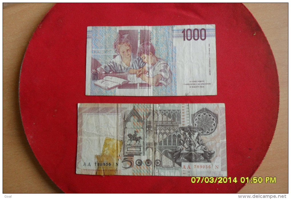 Lot De 2 Billets /Italie De 1000 Lire 1980 Et 5000 Lire 1978 En TTB - 5000 Lire