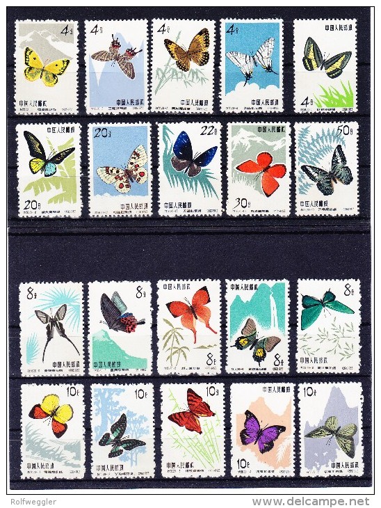 1963 China 2 Sätze Schmetterlinge Mi.# 689-698** Und 726-735** Alle Postfrisch (ohne Gummi) - Nuovi