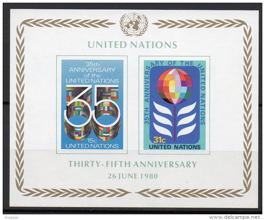 Nations Unies (New-York) - Bloc Feuillet - 1980 - Yvert N° BF 7 **  - 35° Anniversaire Des Nations Unies - Blocks & Sheetlets