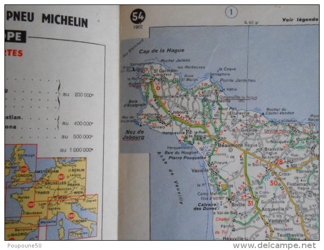 Carte Routière  MICHELIN N: 54  Cherbourg - Rouen   édition 1962 - Cartes Routières