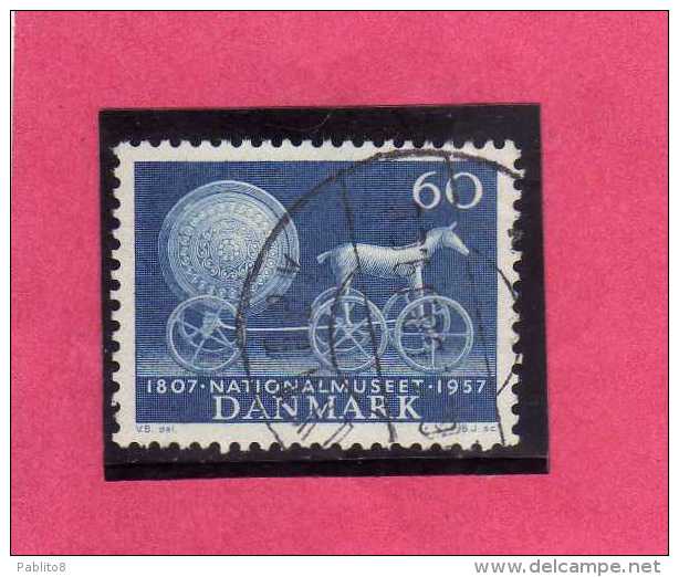 DANEMARK DANMARK DENMARK DANIMARCA 1957 NATIONAL MUSEUM SUN GOD'S CHARIOT 60o USATO USED OBLITERE' - Used Stamps