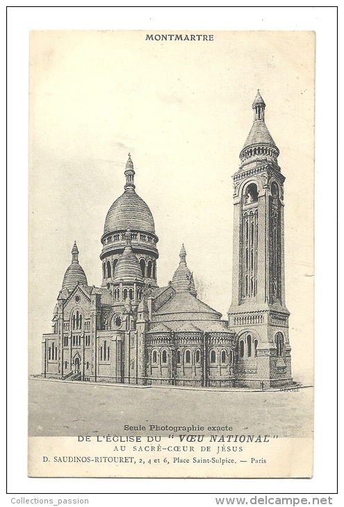 Cp, 75, Paris, Montmartre, Eglise Du Voeu National Au Sacré-Coeur De Jésus, Voyagée 1912 - Eglises
