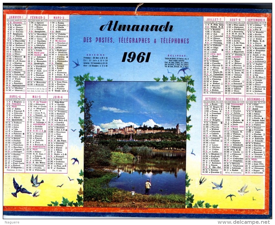 CALENDRIER ORIGINAL 1961  CHATEAU DE CHINON   -  FEUILLET DPT  47 - Petit Format : 1961-70